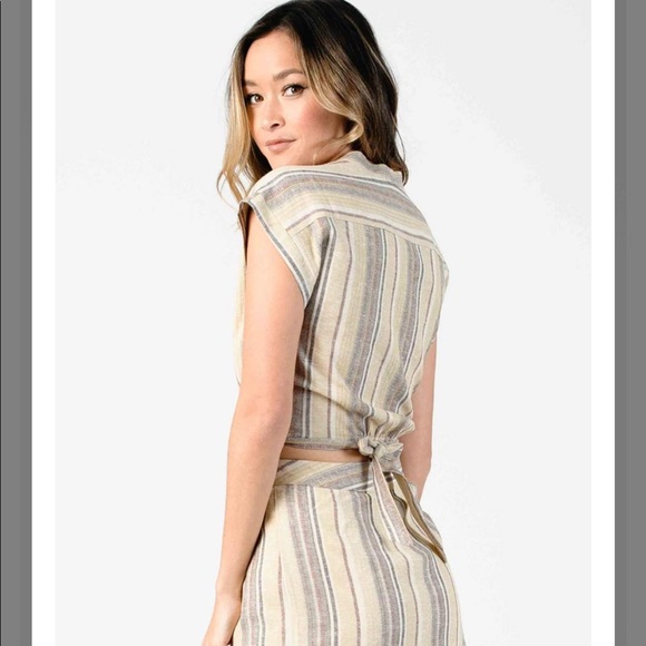 Lucca couture linen 2 piece tie top midi skirt sm - Picture 5 of 5